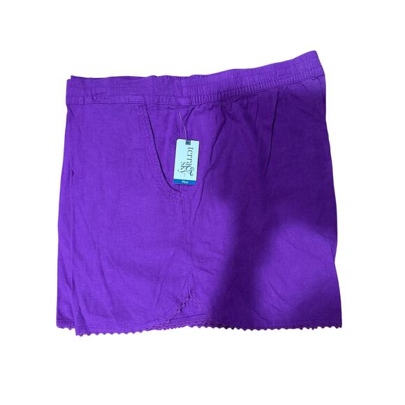 TERRA & SKY Purple Soft Shorts W/Trim Elastic Back, Waist Pockets -Size: 3X - Picture 5 of 6
